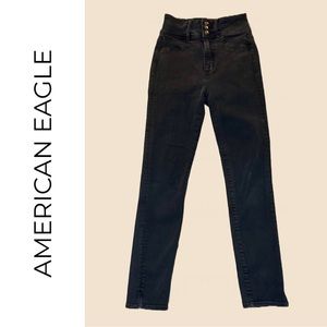 ❤️SALE❤️ American Eagle Hi-Rise Black Jegging Skinny Jeans 3-Button Fly (sz 0)